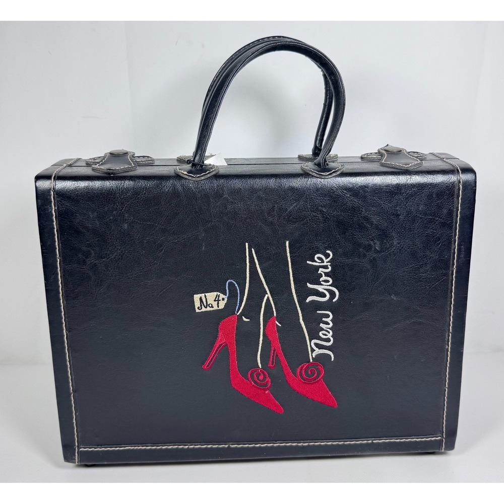 Alice + Olivia New York Red Heels Black Vanity Train Case Dbl Handle Purse